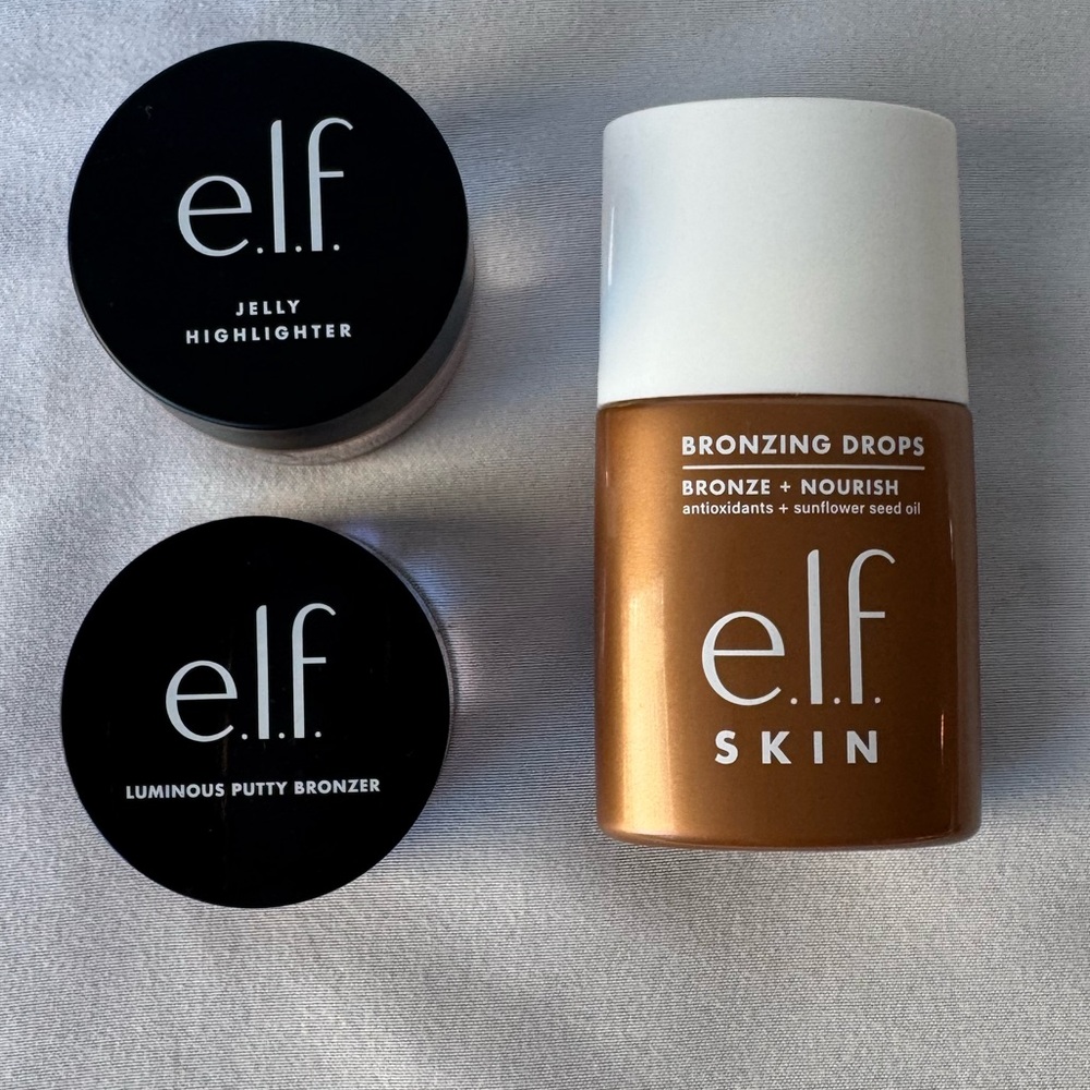e.l.f 3-Pack Bundle Bronzing Drops, Luminous Putty Bronzer & Jelly Highlighter